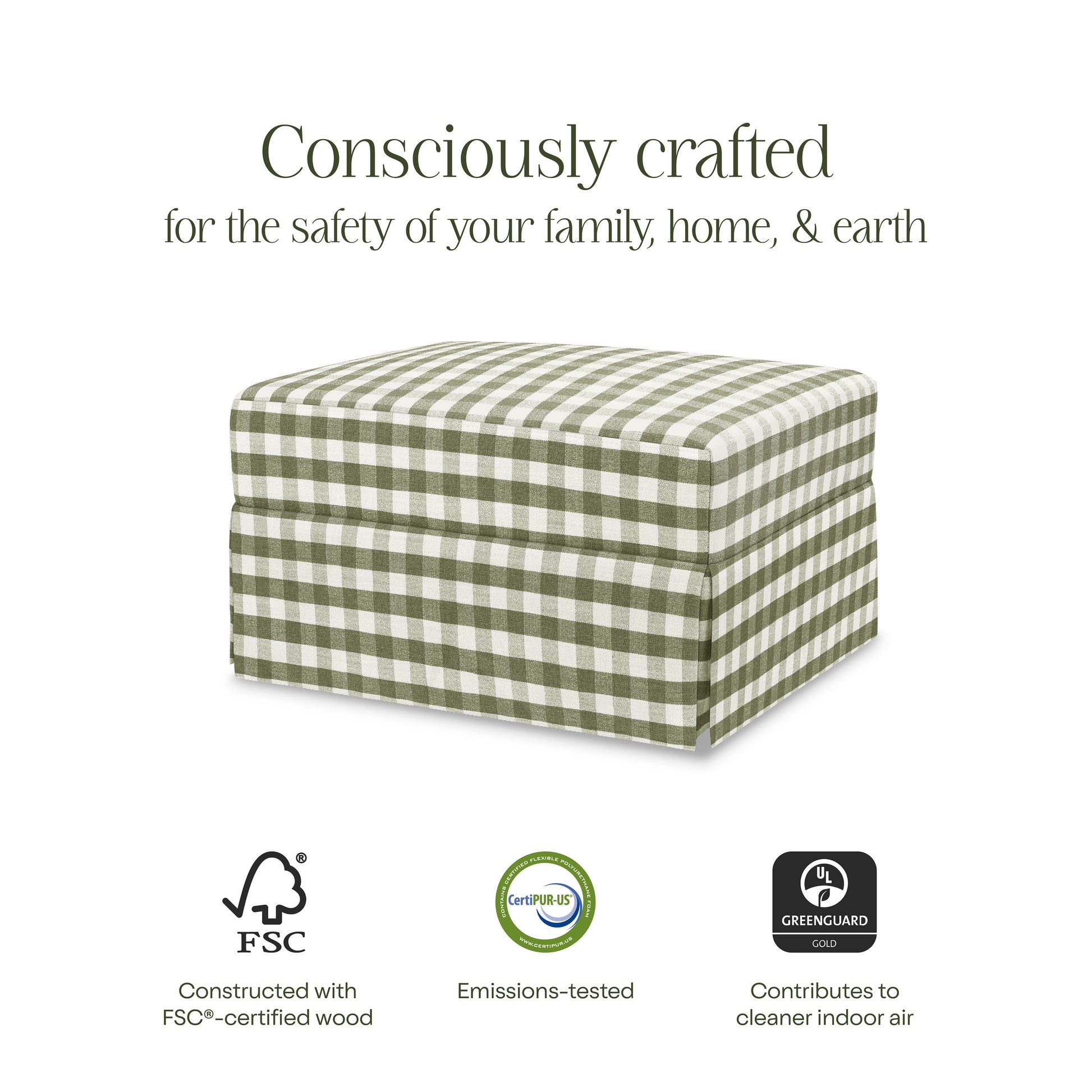 M21785GGH,Namesake,Crawford Gliding Ottoman in Moss Green Gingham