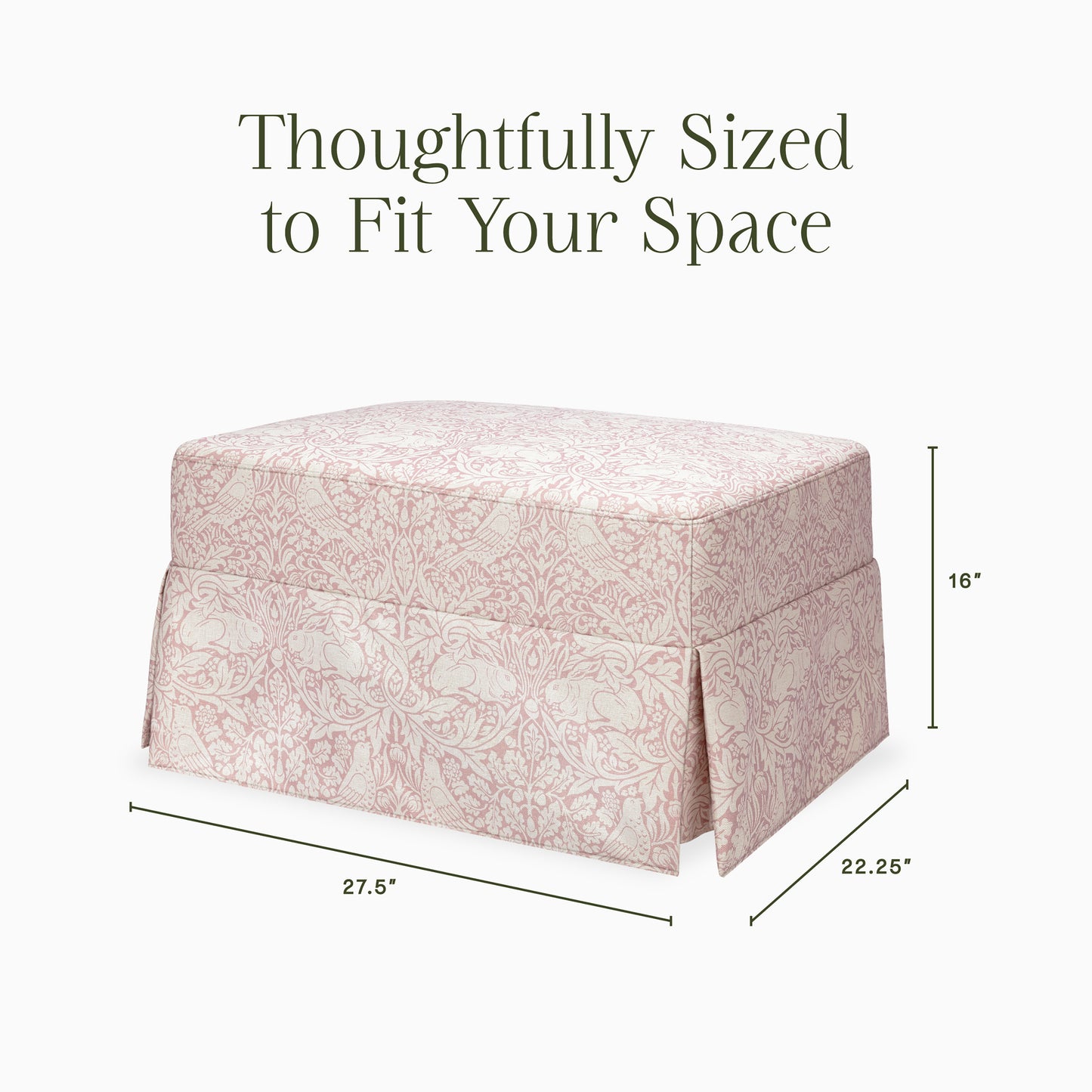 M21785PBRR,Namesake,Morris & Co. x Namesake Crawford Gliding Ottoman in Pure Brer Rabbit in Rose