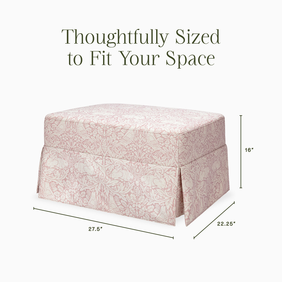 M21785PBRR,Namesake,Morris & Co. x Namesake Crawford Gliding Ottoman in Pure Brer Rabbit in Rose