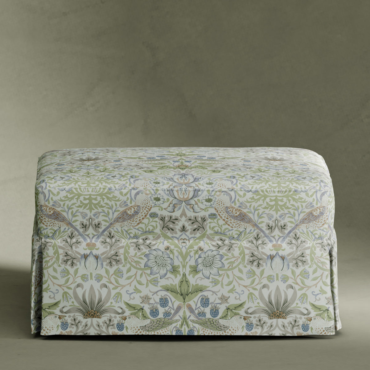 M21785TTFT,Namesake,Morris & Co. x Namesake Crawford Gliding Ottoman in Strawberry Thief in Fig & Thyme