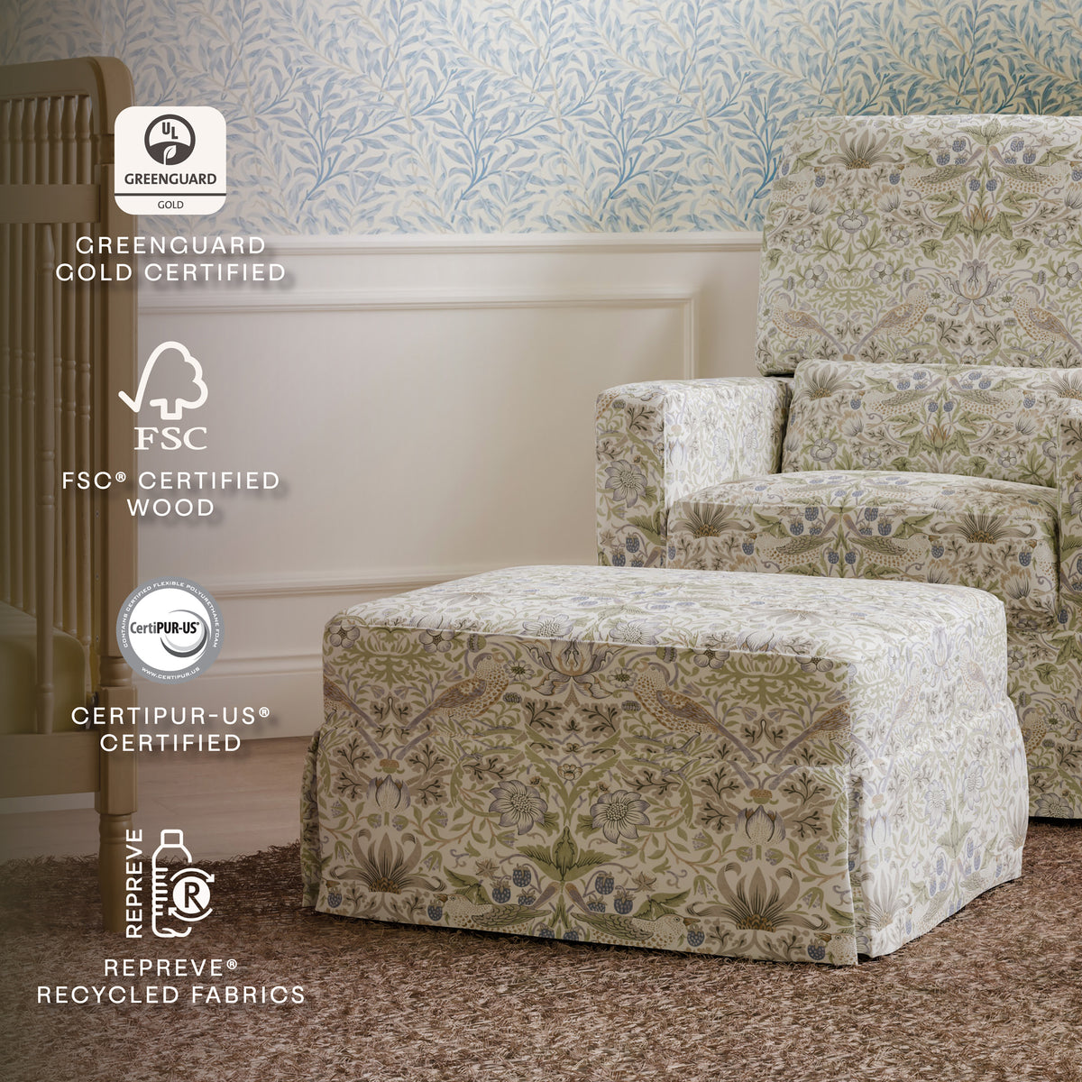 M21785TTFT,Namesake,Morris & Co. x Namesake Crawford Gliding Ottoman in Strawberry Thief in Fig & Thyme