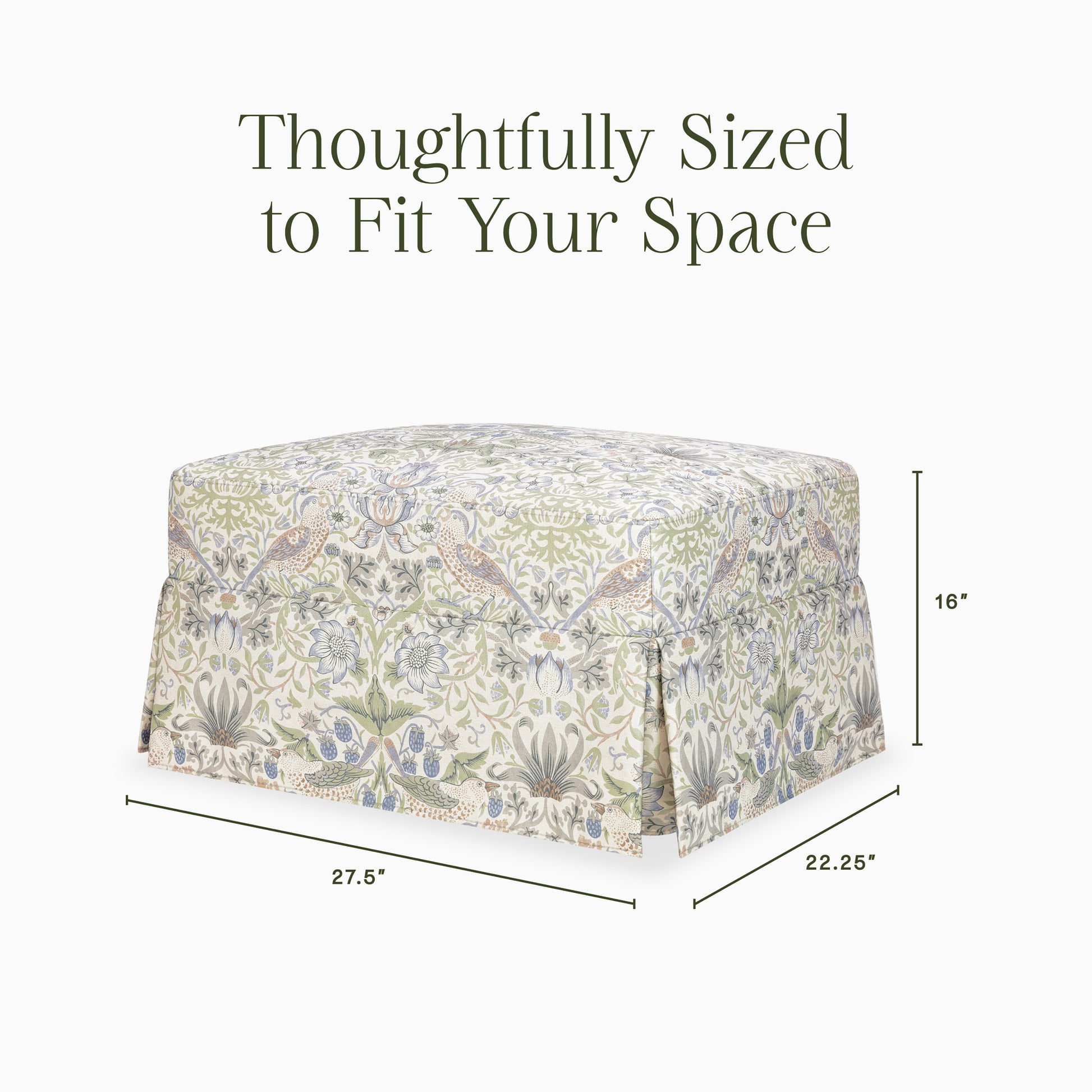M21785TTFT,Namesake,Morris & Co. x Namesake Crawford Gliding Ottoman in Strawberry Thief in Fig & Thyme