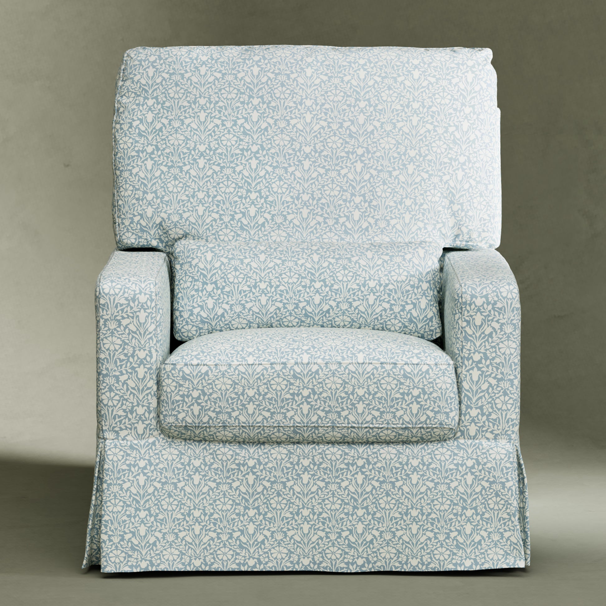 M21787BPB,Namesake,Morris & Co. x Namesake Crawford Swivel Glider in Bellflowers in Powdered Blue