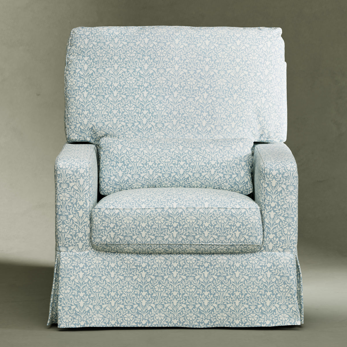 M21787BPB,Namesake,Morris & Co. x Namesake Crawford Swivel Glider in Bellflowers in Powdered Blue