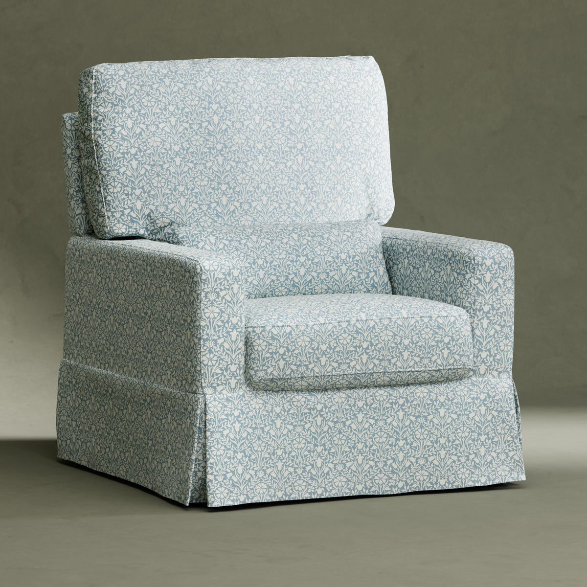 M21787BPB,Namesake,Morris & Co. x Namesake Crawford Swivel Glider in Bellflowers in Powdered Blue