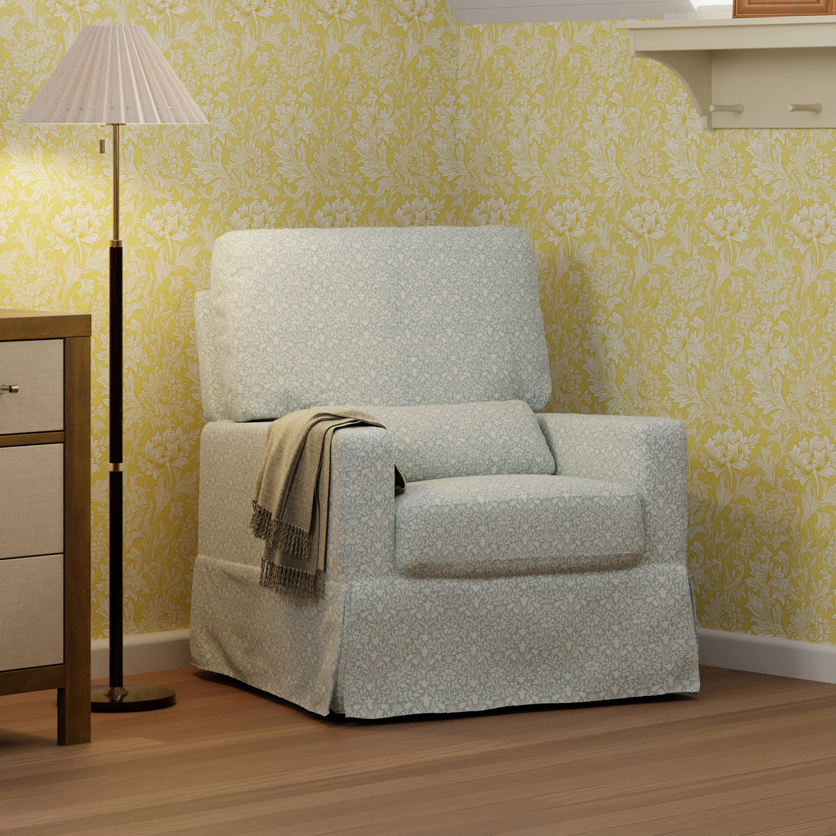 M21787BPB,Namesake,Morris & Co. x Namesake Crawford Swivel Glider in Bellflowers in Powdered Blue