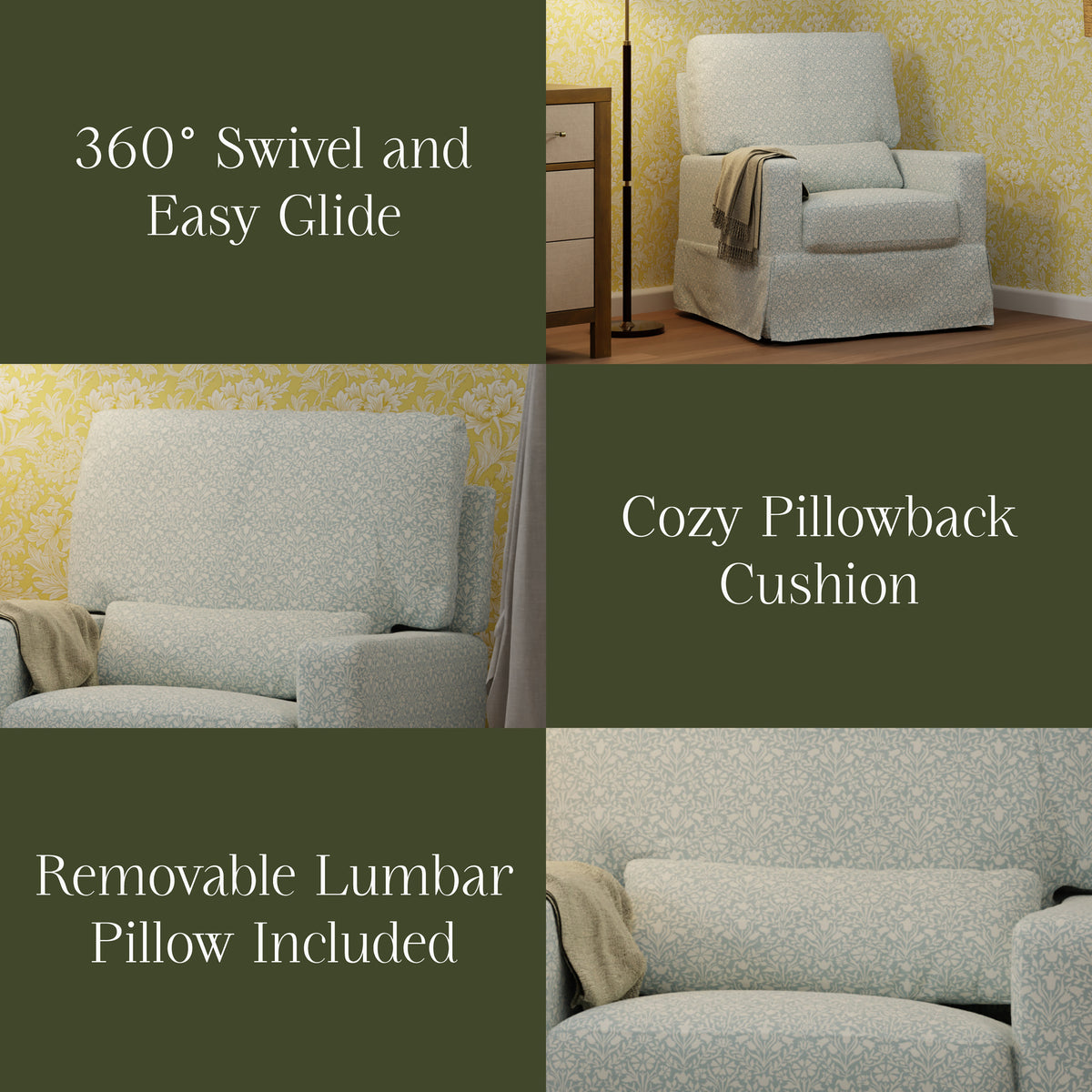 M21787BPB,Namesake,Morris & Co. x Namesake Crawford Swivel Glider in Bellflowers in Powdered Blue