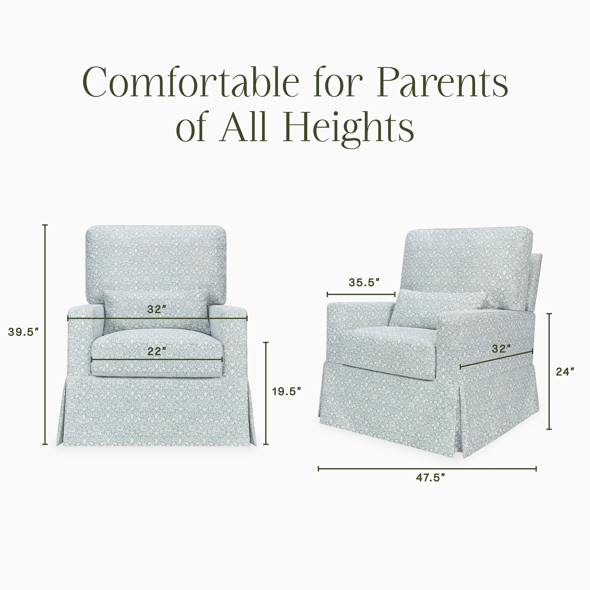 M21787BPB,Namesake,Morris & Co. x Namesake Crawford Swivel Glider in Bellflowers in Powdered Blue