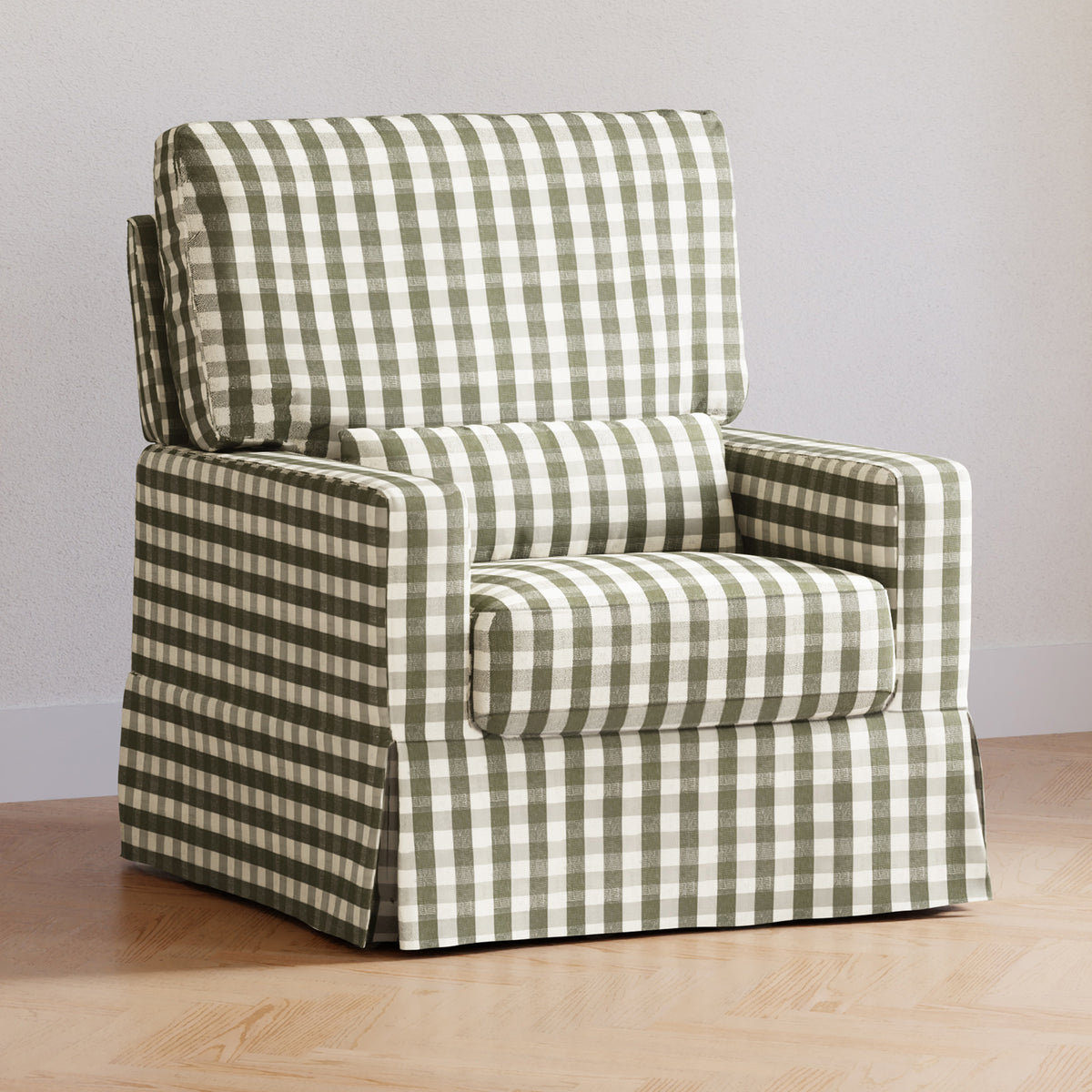 M21787GGH,Namesake,Crawford Pillowback Comfort Swivel Glider in Moss Green Gingham
