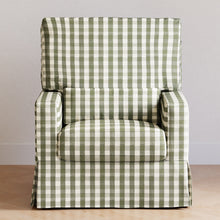M21787GGH,Namesake,Crawford Pillowback Comfort Swivel Glider in Moss Green Gingham