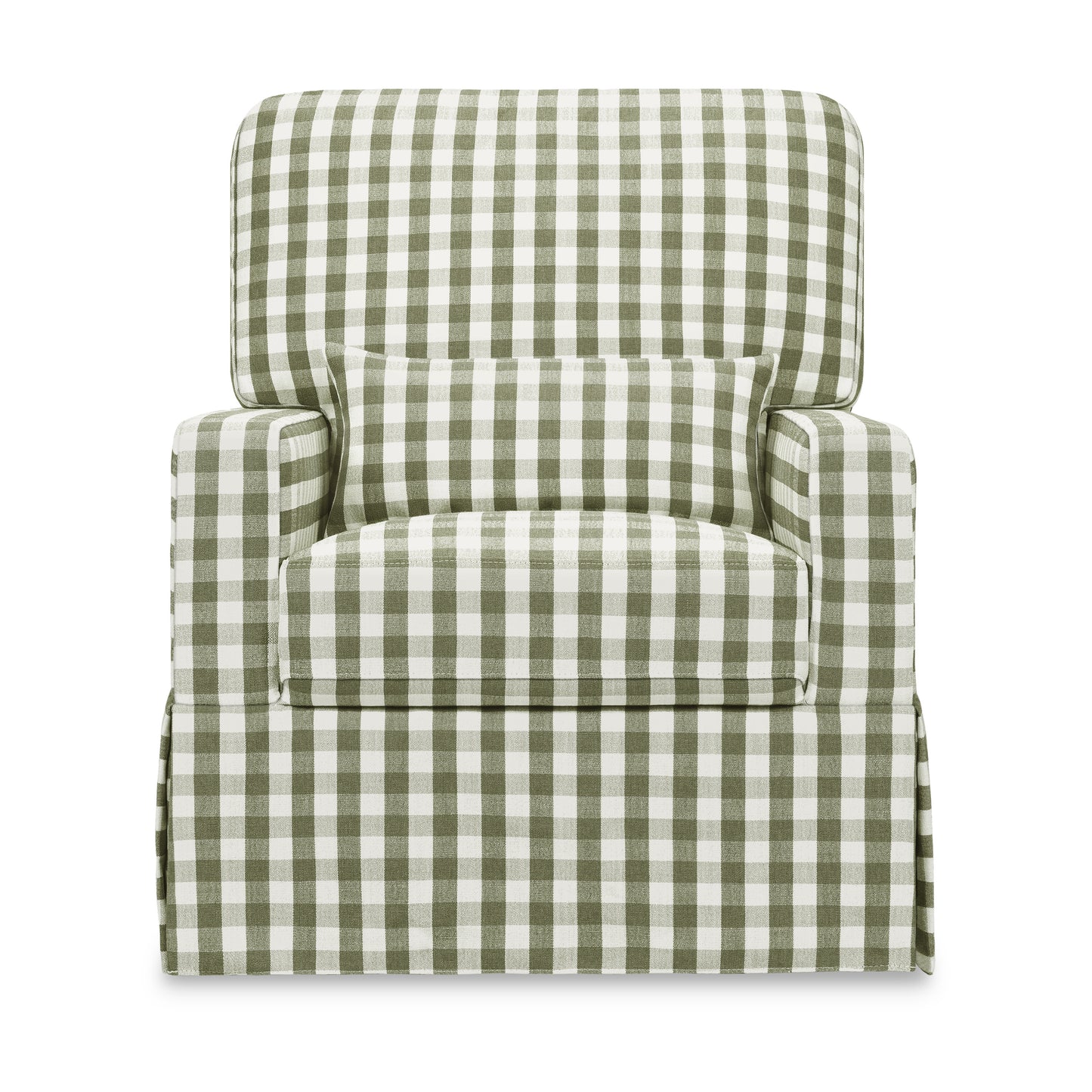 M21787GGH,Namesake,Crawford Pillowback Comfort Swivel Glider in Moss Green Gingham