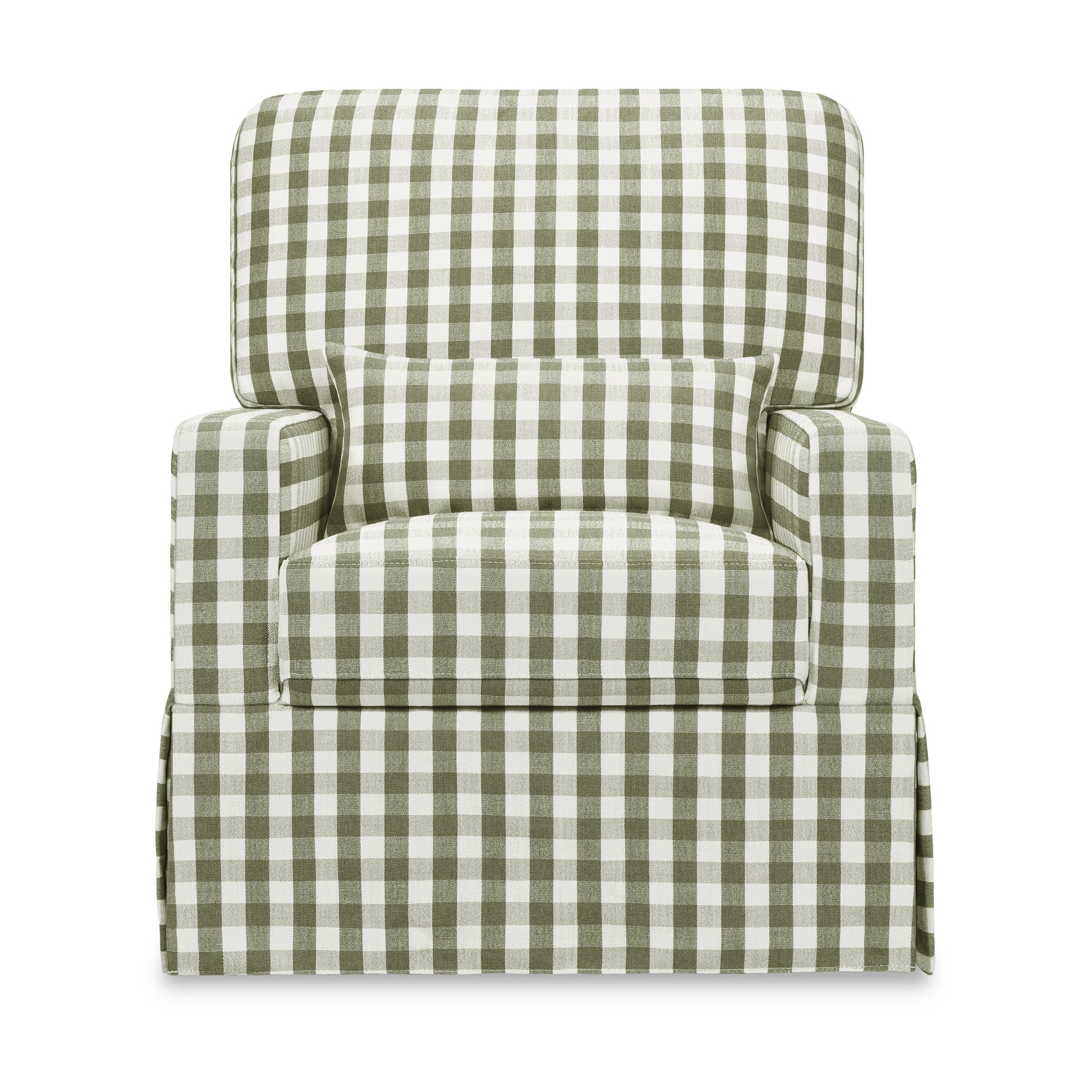 M21787GGH,Namesake,Crawford Pillowback Comfort Swivel Glider in Moss Green Gingham