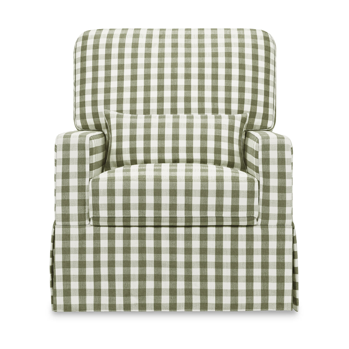 M21787GGH,Namesake,Crawford Pillowback Comfort Swivel Glider in Moss Green Gingham