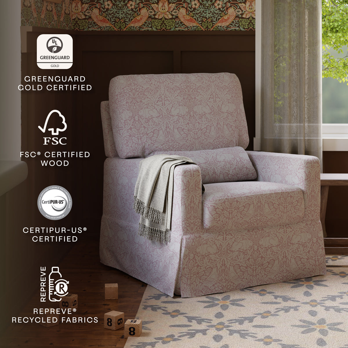 M21787PBRR,Namesake,Morris & Co. x Namesake Crawford Swivel Glider in Pure Brer Rabbit in Rose