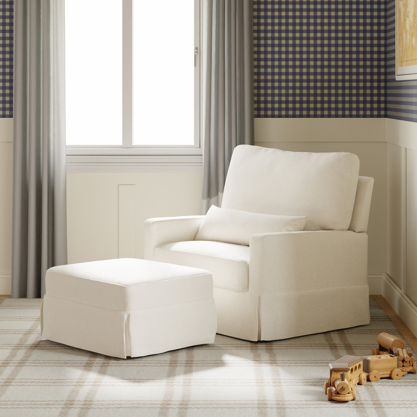M21787PCMEW,Namesake,Crawford Pillowback Comfort Swivel Glider in Performance Cream Eco-Weave