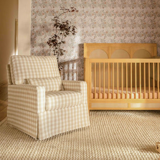 M21787TGH,Namesake,Crawford Pillowback Comfort Swivel Glider in Tan Gingham