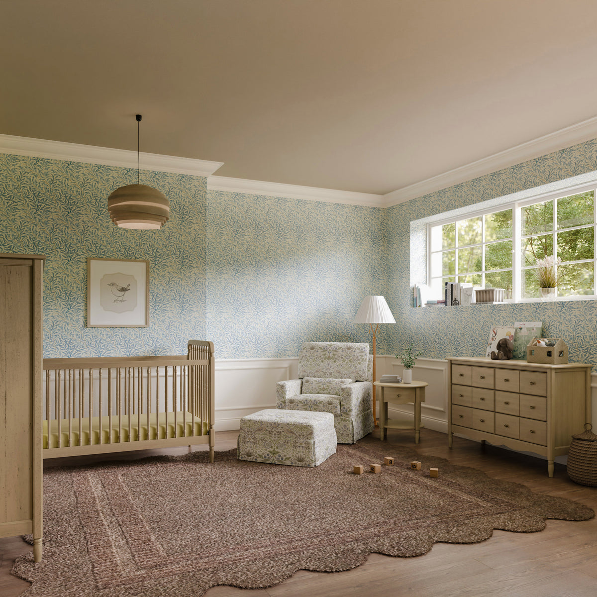 M21787TTFT,Namesake,Morris & Co. x Namesake Crawford Swivel Glider in Strawberry Thief in Fig & Thyme