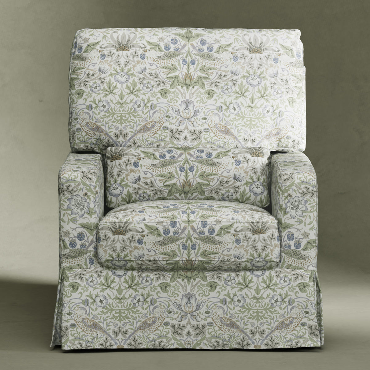 M21787TTFT,Namesake,Morris & Co. x Namesake Crawford Swivel Glider in Strawberry Thief in Fig & Thyme