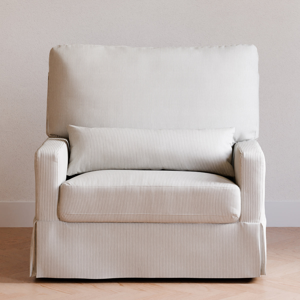 M21797FCS,Namesake,Crawford Chair and a Half Pillowback Swivel Glider in Fog Chatham Stripe Performance Eco-Weave