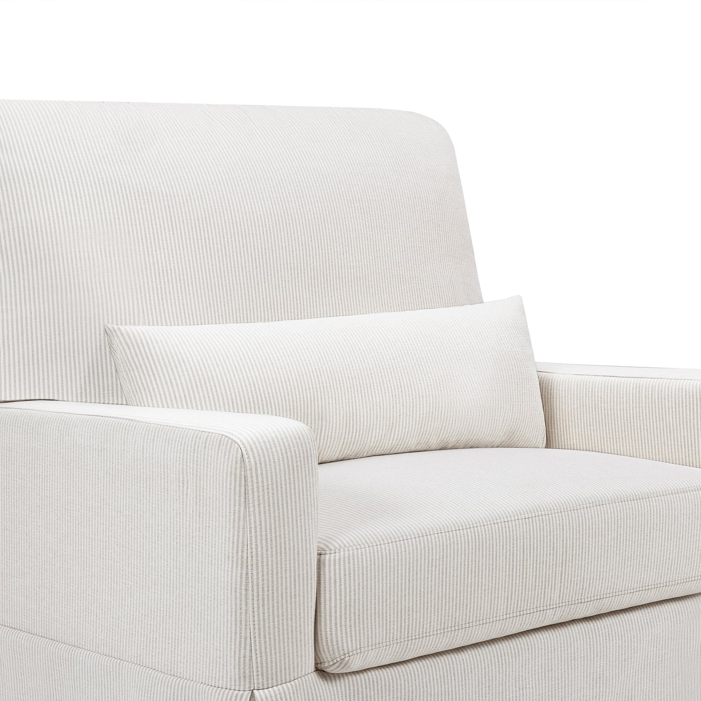 M21797FCS,Namesake,Crawford Chair and a Half Pillowback Swivel Glider in Fog Chatham Stripe Performance Eco-Weave