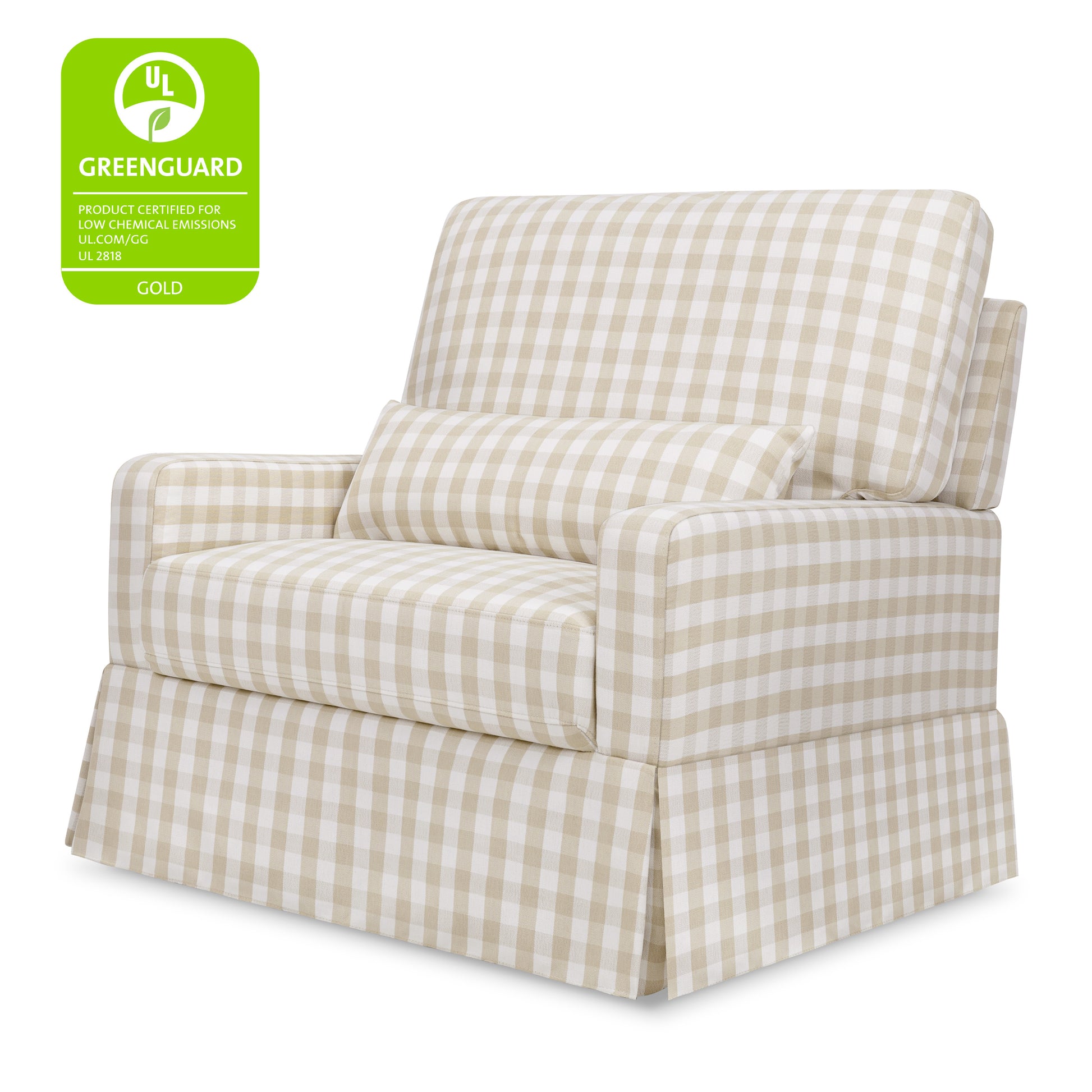 M21797TGH,Namesake,Crawford Chair and a Half Pillowback Swivel Glider in Tan Gingham