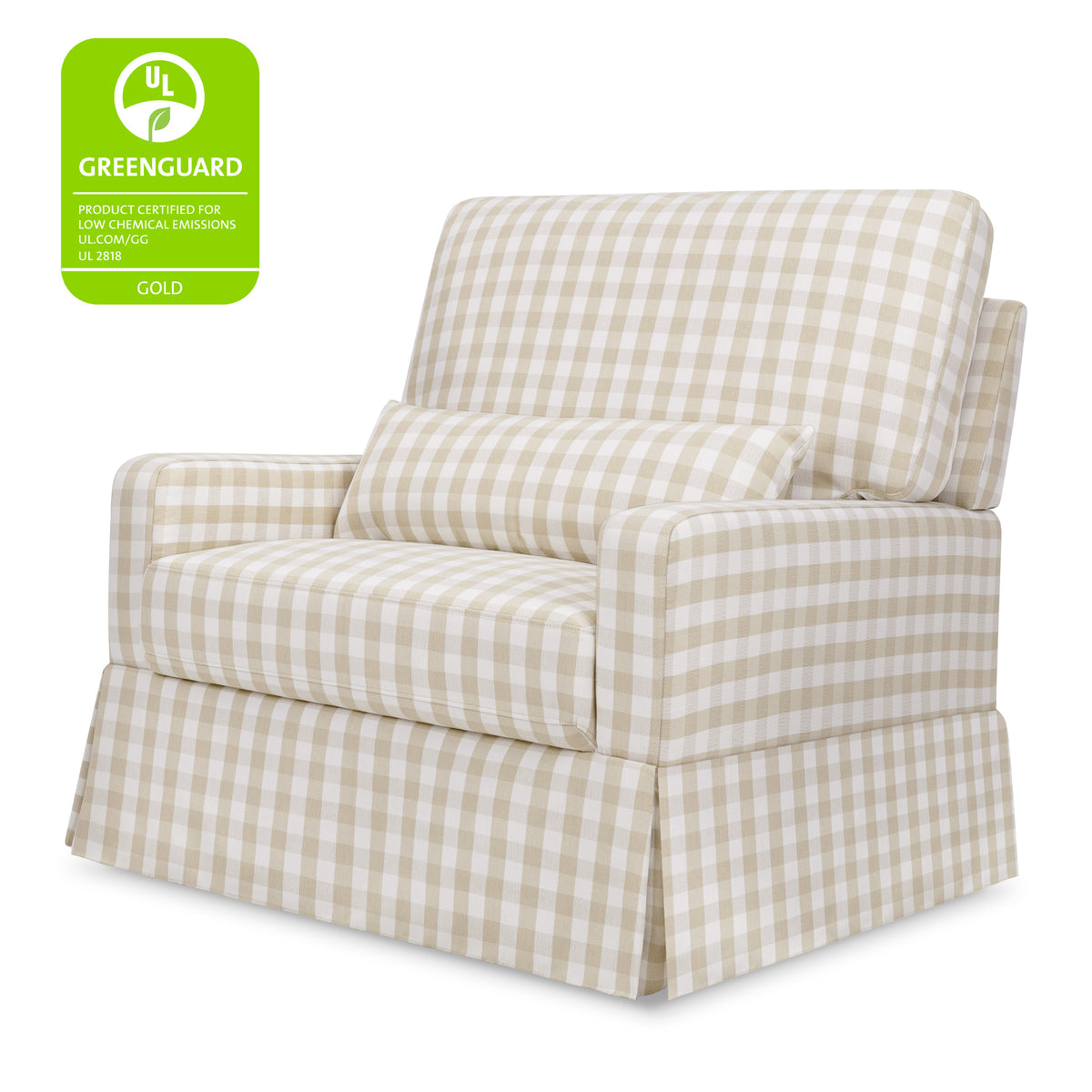 M21797TGH,Namesake,Crawford Chair and a Half Pillowback Swivel Glider in Tan Gingham