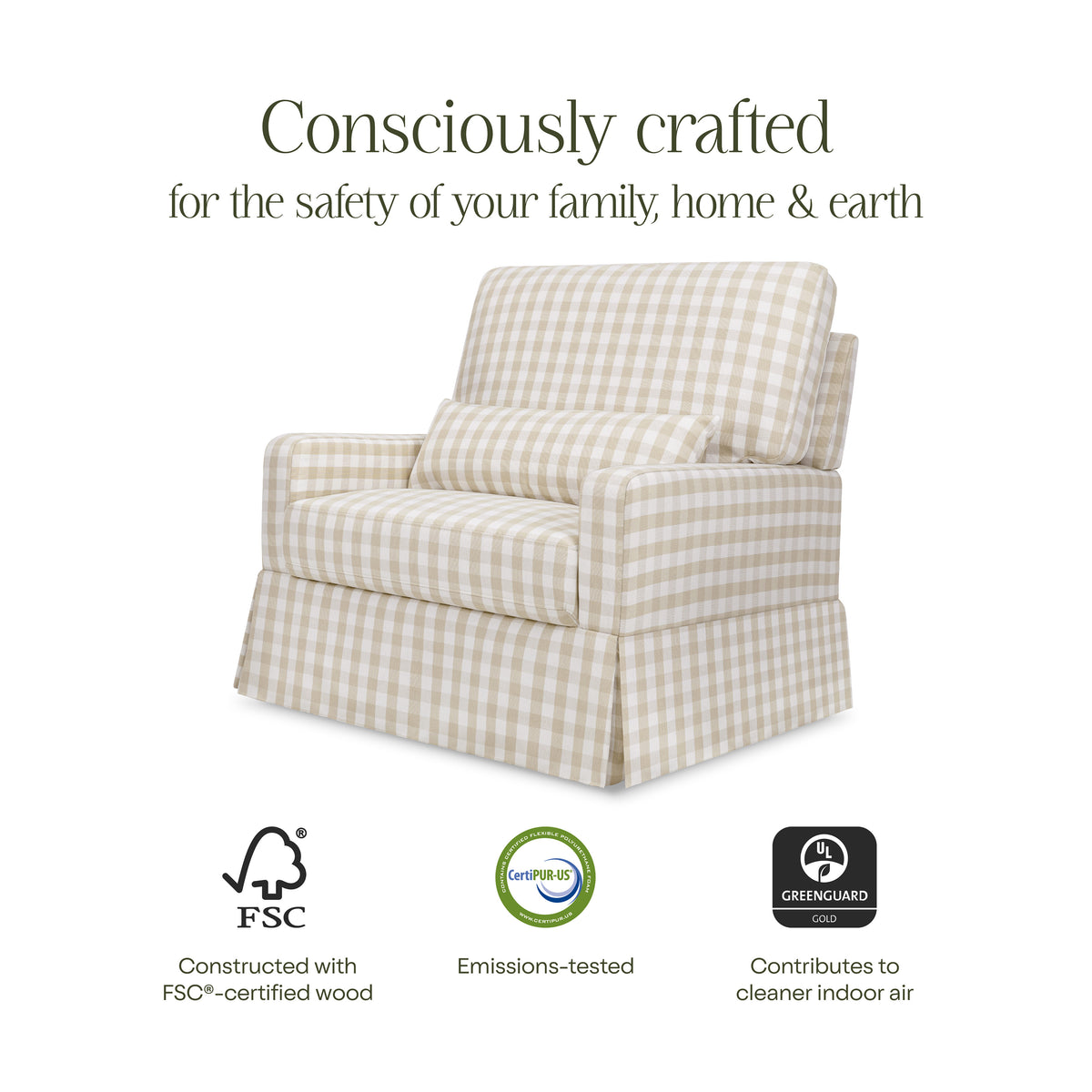 M21797TGH,Namesake,Crawford Chair and a Half Pillowback Swivel Glider in Tan Gingham