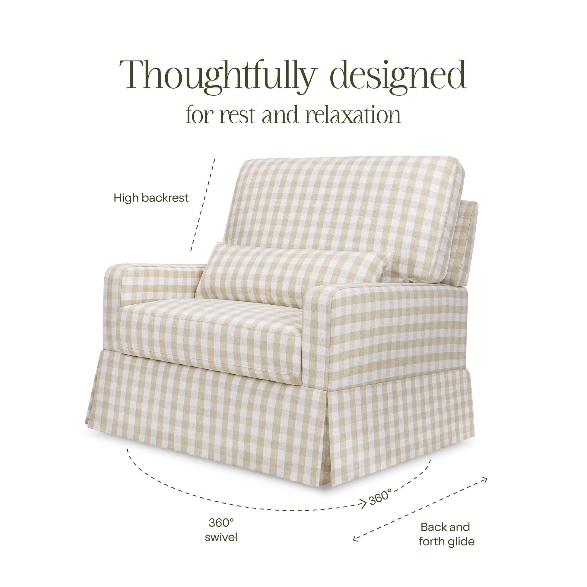 M21797TGH,Namesake,Crawford Chair and a Half Pillowback Swivel Glider in Tan Gingham