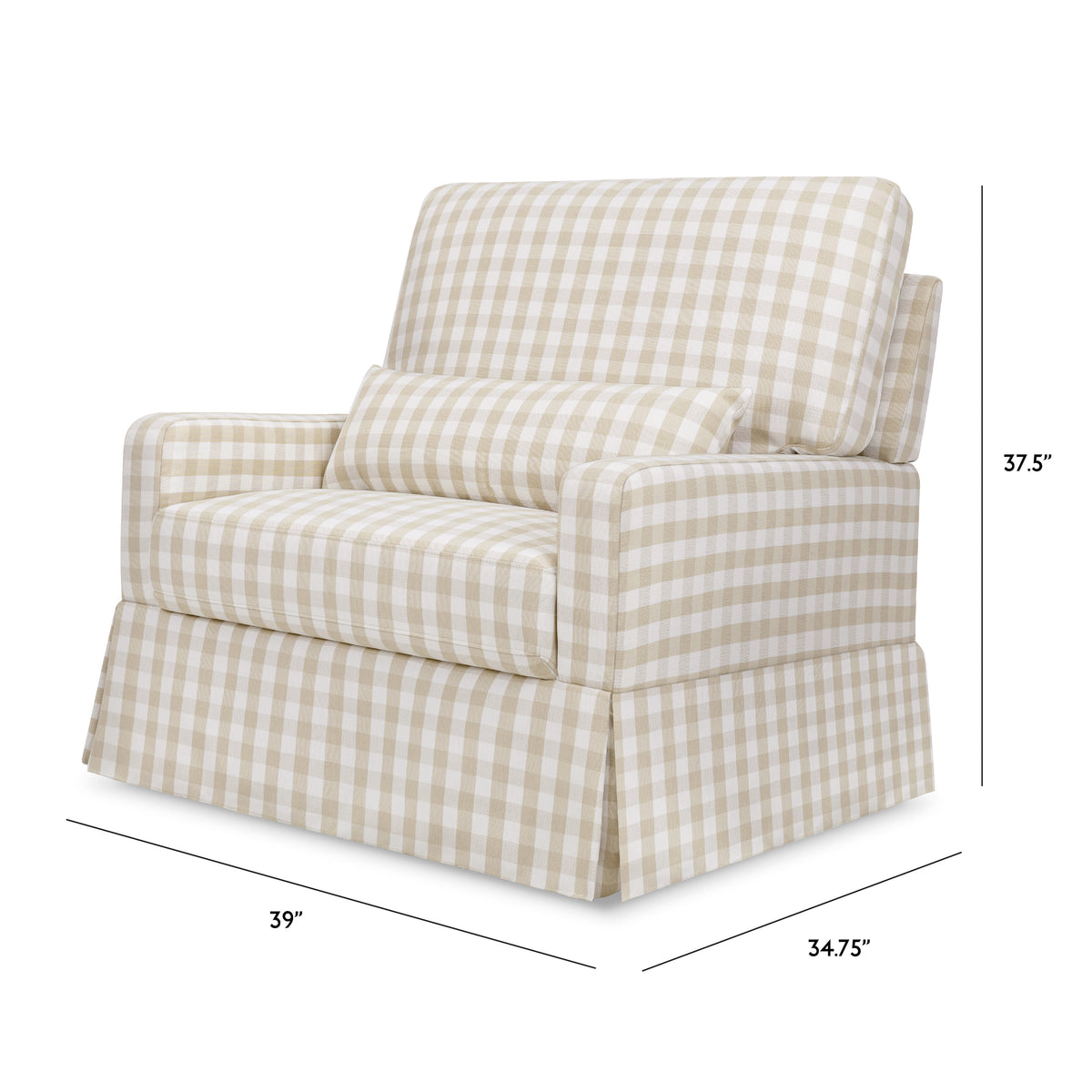 M21797TGH,Namesake,Crawford Chair and a Half Pillowback Swivel Glider in Tan Gingham
