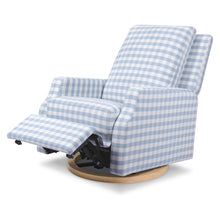 M22286BGHLB,Namesake,Crewe Electronic Swivel Glider Recliner in Blue Gingham with Light Wood Base