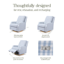 M22286BGHLB,Namesake,Crewe Electronic Swivel Glider Recliner in Blue Gingham with Light Wood Base