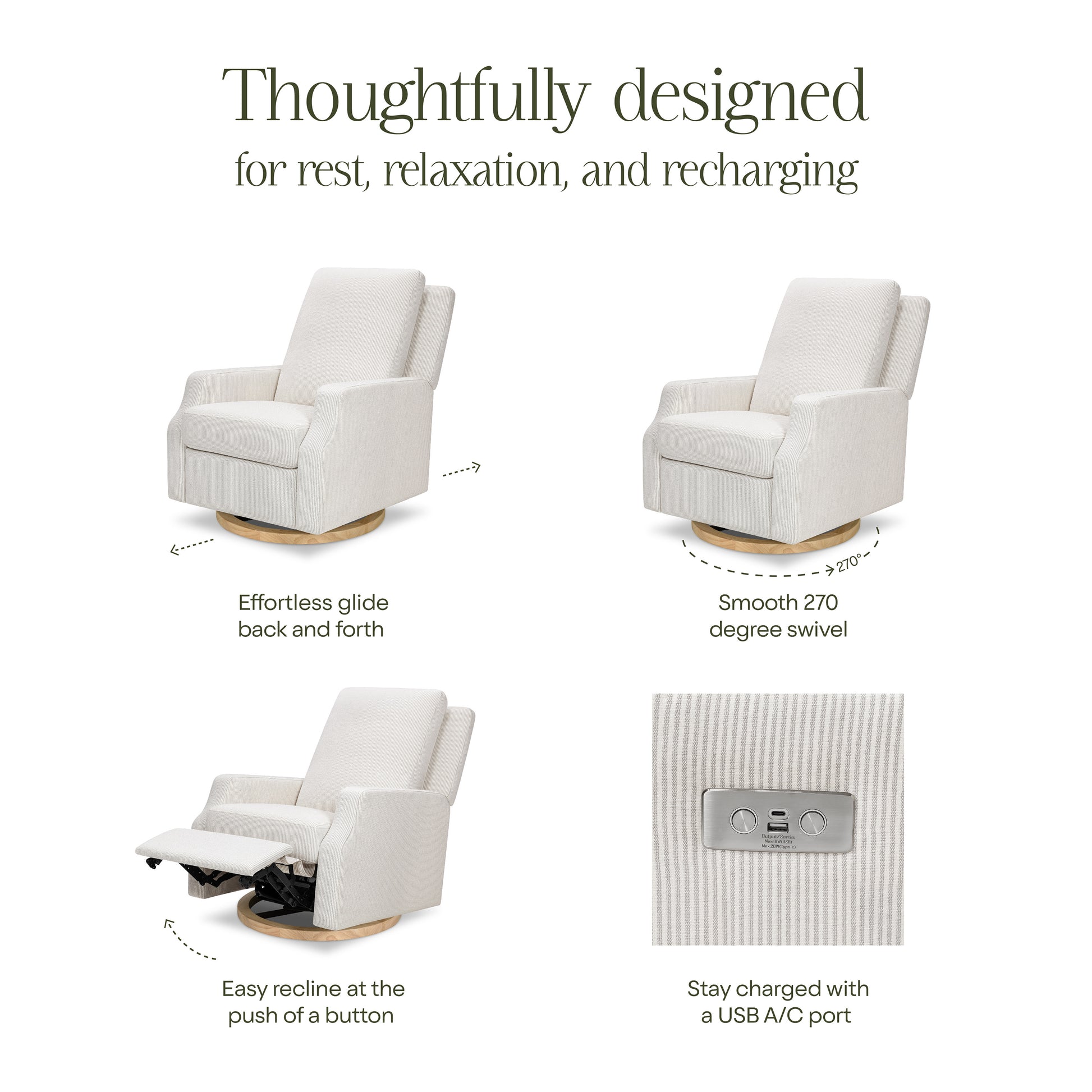 M22286FCSLB,Namesake,Crewe Electronic Swivel Glider Recliner in Fog Chatham Stripe Performance Eco-Weave w/LB