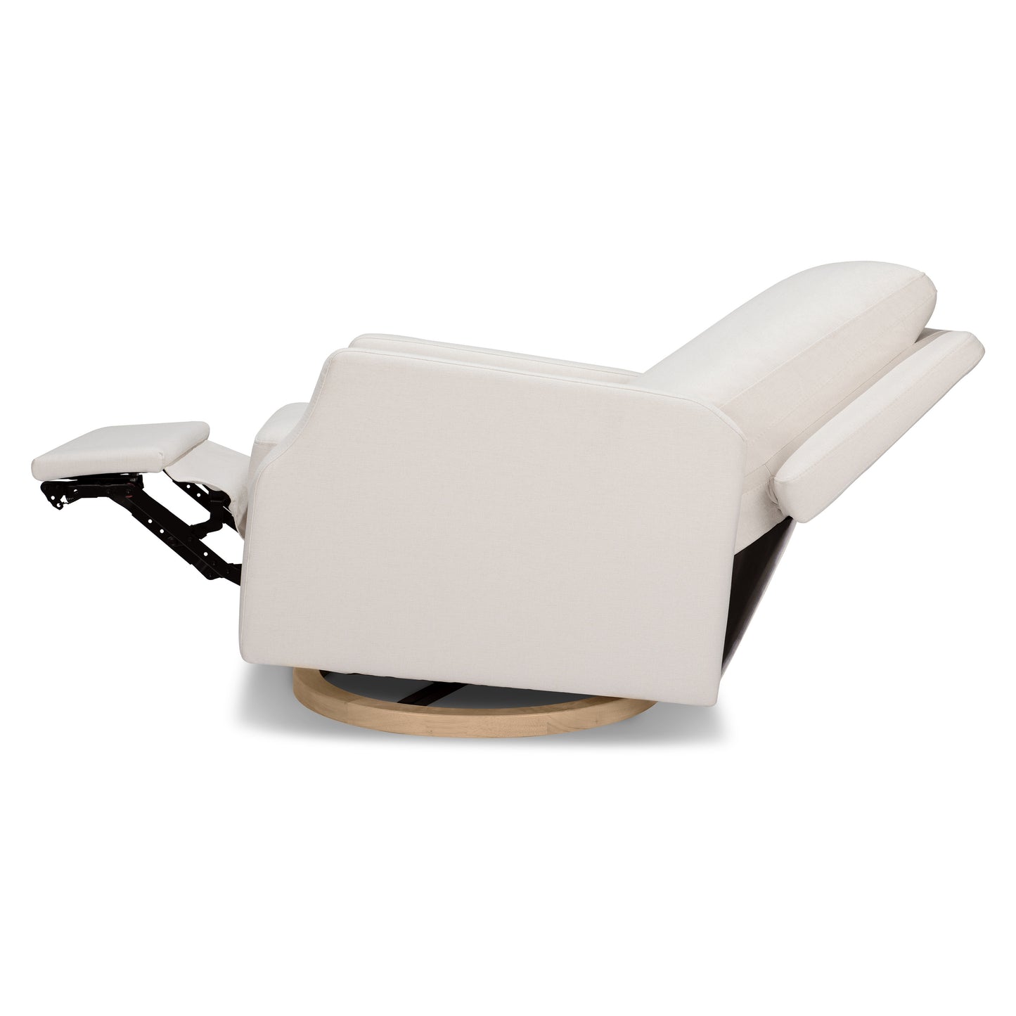 M22286PCMEWLB,Namesake,Crewe Electronic Swivel Glider Recliner in Performance Cream Eco-Weave w/Light Wood Base