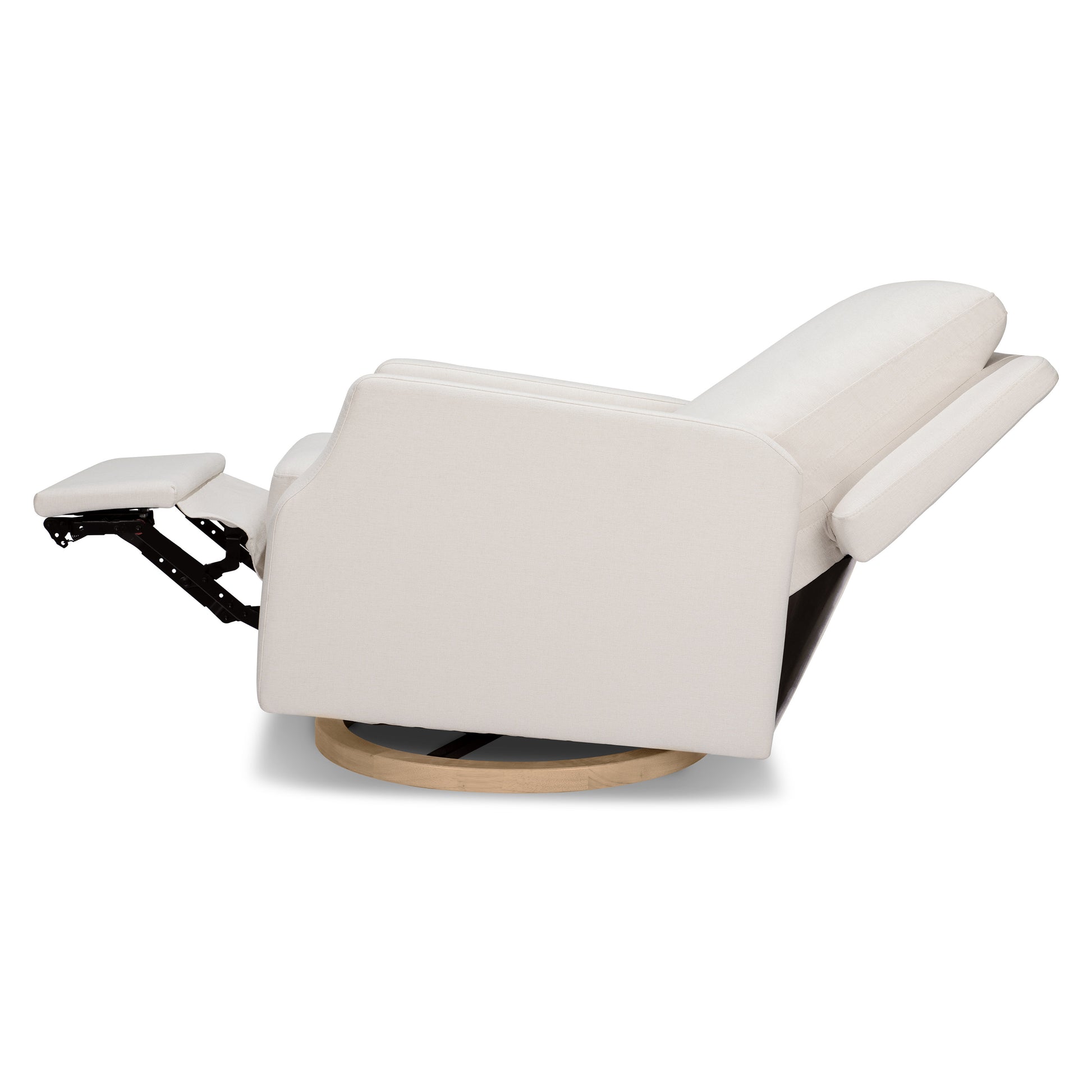 M22286PCMEWLB,Namesake,Crewe Electronic Swivel Glider Recliner in Performance Cream Eco-Weave w/Light Wood Base