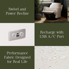 M22286PCMEWLB,Namesake,Crewe Electronic Swivel Glider Recliner in Performance Cream Eco-Weave w/Light Wood Base