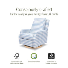 M22287BGHLB,Namesake,Crewe Recliner and Swivel Glider in Blue Gingham with Light Wood Base