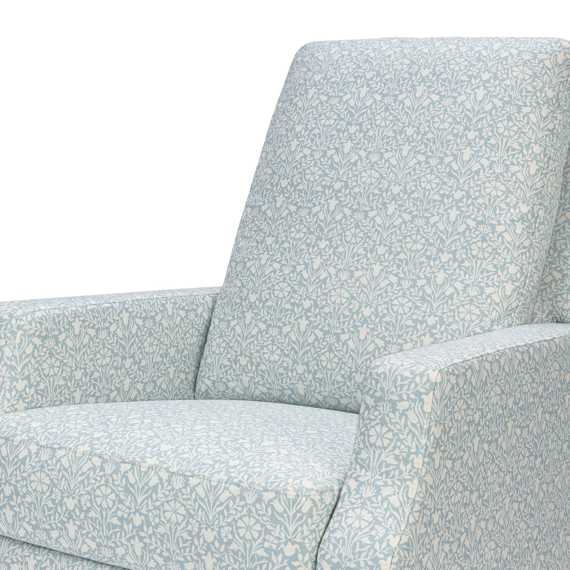 M22287BPBDB,Namesake,Morris & Co. x Namesake Crewe Recliner & Glider in Bellflowers in Powdered Blue w/Dark Wood Base