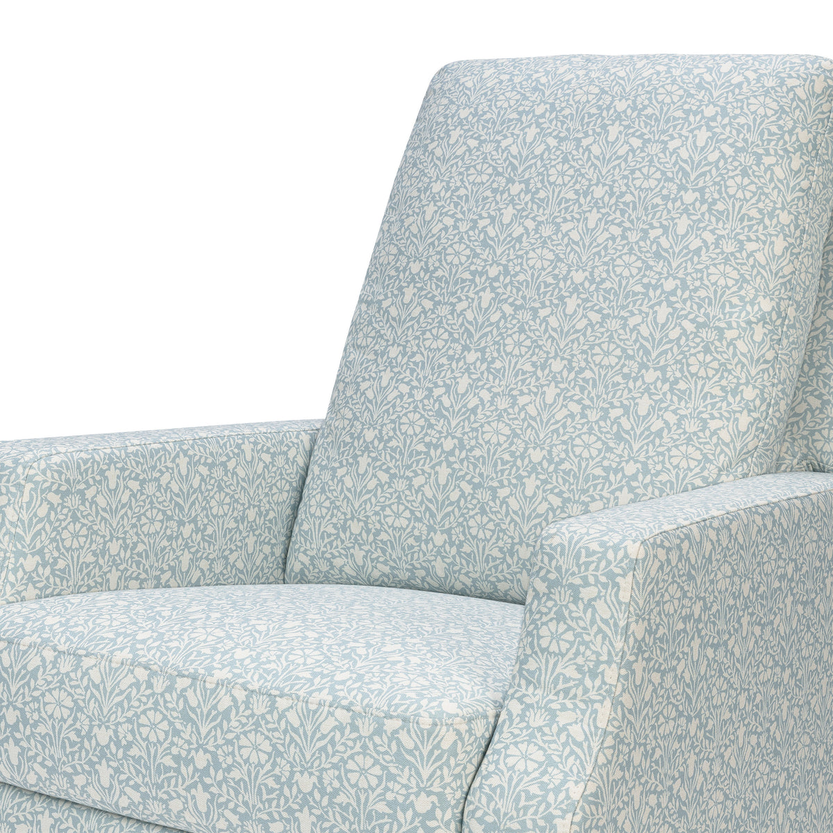 M22287BPBDB,Namesake,Morris & Co. x Namesake Crewe Recliner & Glider in Bellflowers in Powdered Blue w/Dark Wood Base