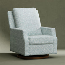 M22287BPBDB,Namesake,Morris & Co. x Namesake Crewe Recliner & Glider in Bellflowers in Powdered Blue w/Dark Wood Base