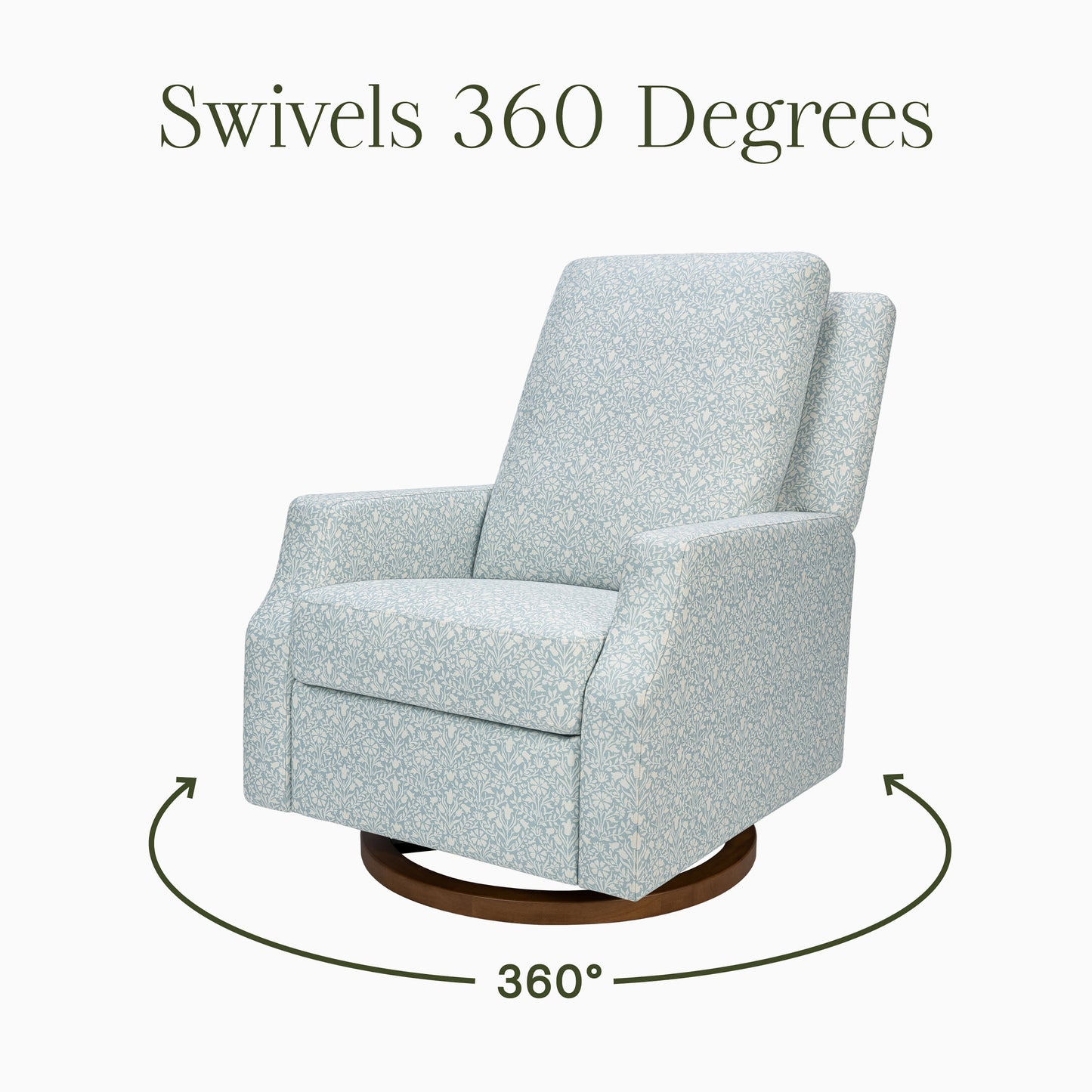 M22287BPBDB,Namesake,Morris & Co. x Namesake Crewe Recliner & Glider in Bellflowers in Powdered Blue w/Dark Wood Base