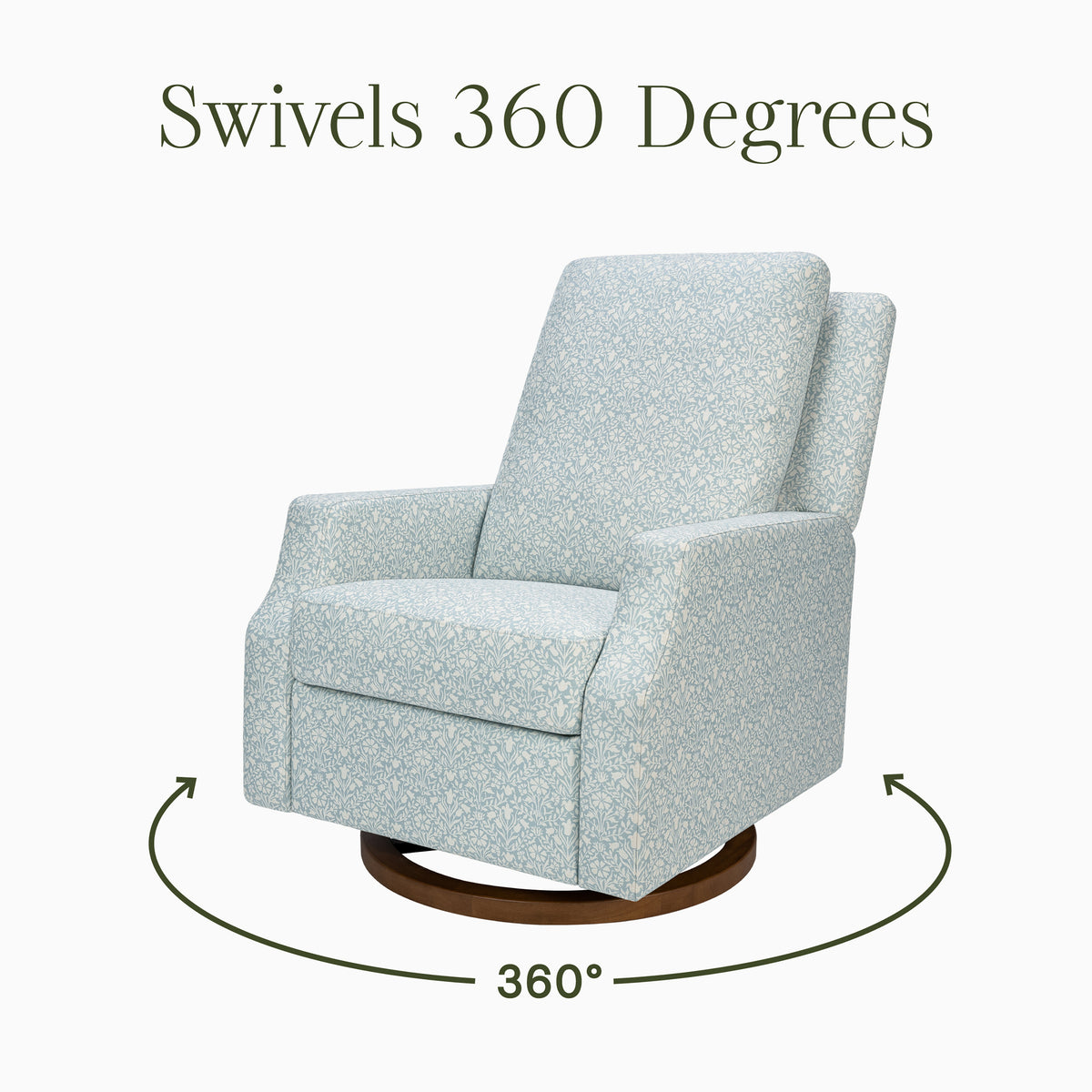 M22287BPBDB,Namesake,Morris & Co. x Namesake Crewe Recliner & Glider in Bellflowers in Powdered Blue w/Dark Wood Base