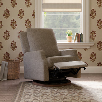 M22287ESWDB,Namesake,Crewe Recliner and Swivel Glider in Performance Earth Slub Weave w/Dark Wood Base