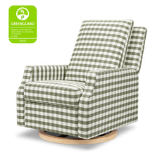 M22287GGHLB,Namesake,Crewe Recliner and Swivel Glider in Moss Green Gingham with Light Wood Base