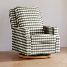 M22287GGHLB,Namesake,Crewe Recliner and Swivel Glider in Moss Green Gingham with Light Wood Base