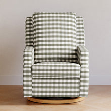 M22287GGHLB,Namesake,Crewe Recliner and Swivel Glider in Moss Green Gingham with Light Wood Base