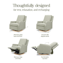 M22287GGHLB,Namesake,Crewe Recliner and Swivel Glider in Moss Green Gingham with Light Wood Base
