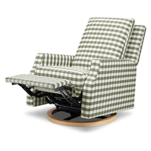 M22287GGHLB,Namesake,Crewe Recliner and Swivel Glider in Moss Green Gingham with Light Wood Base