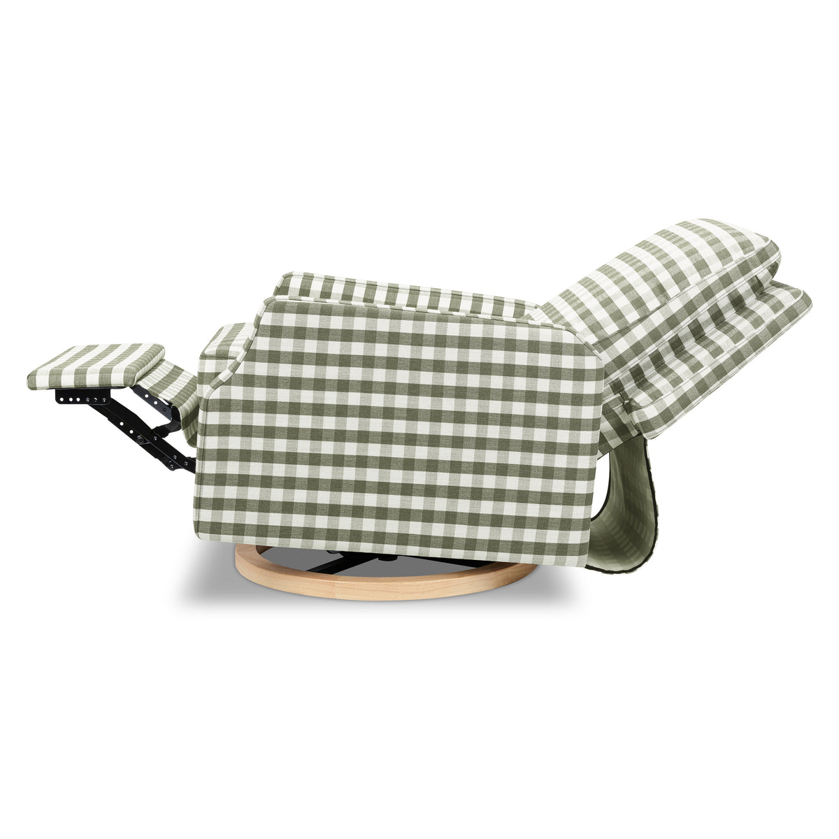 M22287GGHLB,Namesake,Crewe Recliner and Swivel Glider in Moss Green Gingham with Light Wood Base