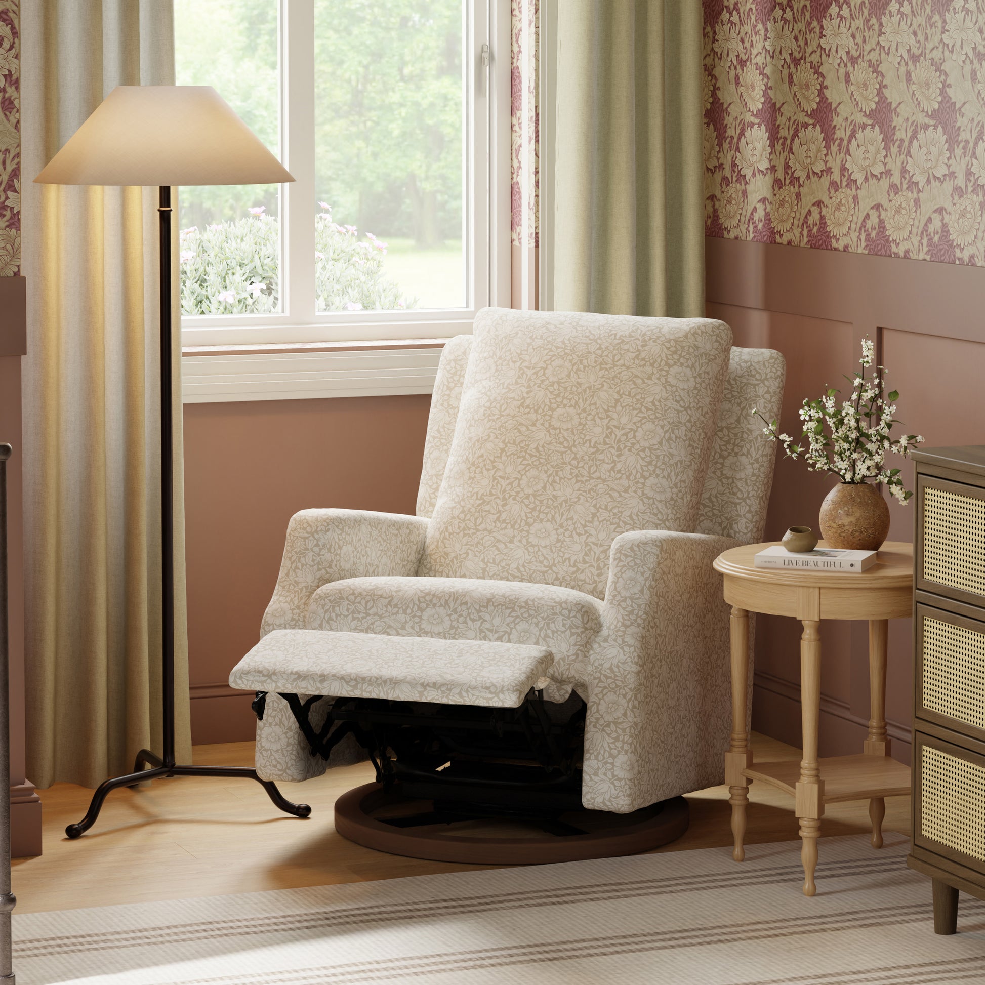 M22287MADB,Namesake,Morris & Co. x Namesake Crewe Recliner & Glider in Mallow in Ash w/Dark Wood Base