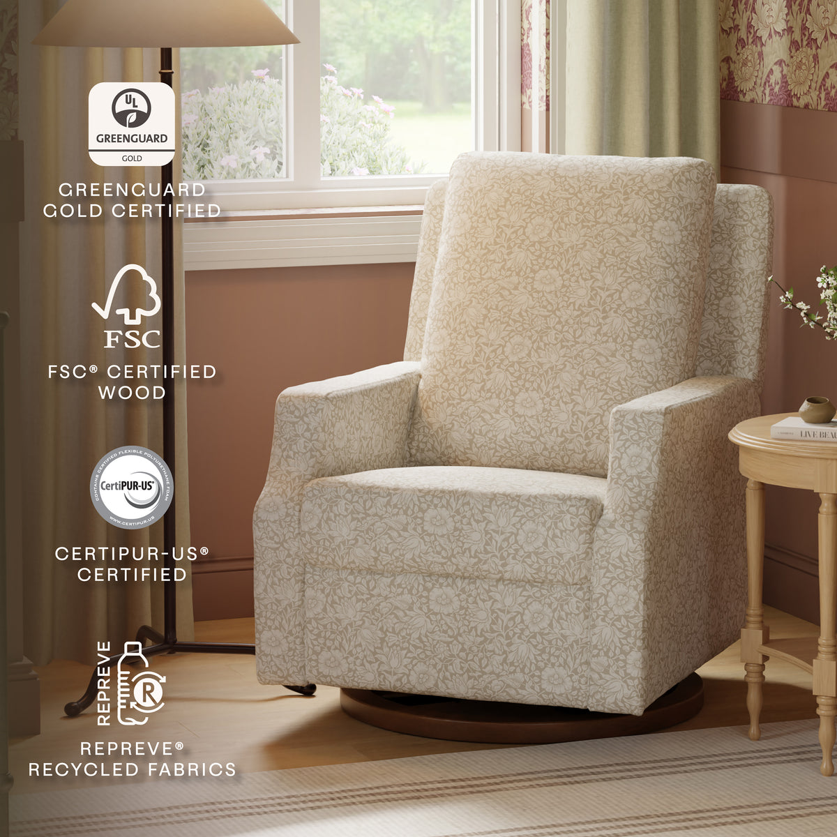 M22287MADB,Namesake,Morris & Co. x Namesake Crewe Recliner & Glider in Mallow in Ash w/Dark Wood Base